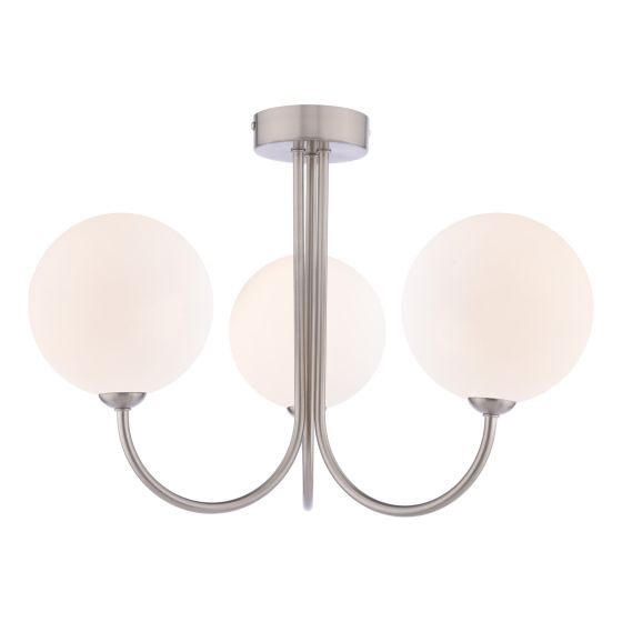 där lighting Jared 3 Light Semi-Flush Satin Nickel and Large Opal Glass