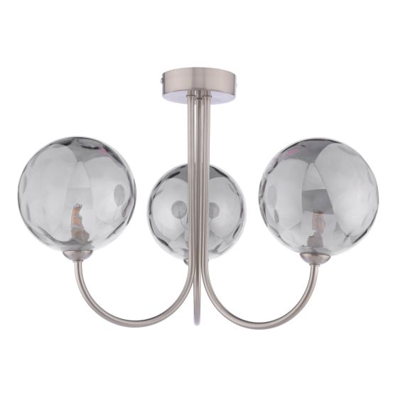 Där Lighting Jared 3 Light Semi-Flush Satin Nickel And Smoked Dimpled Glass