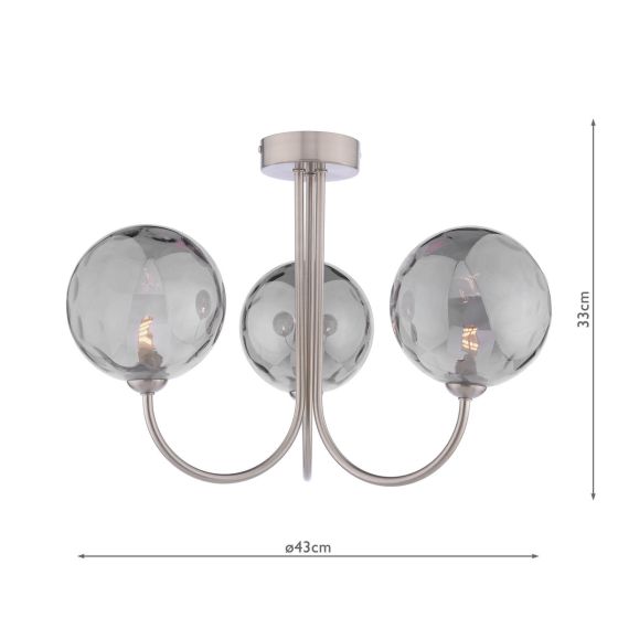 Där Lighting Jared 3 Light Semi-Flush Satin Nickel And Smoked Dimpled Glass