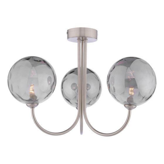 där lighting Jared 3 Light Semi-Flush Satin Nickel and Smoked Dimpled Glass
