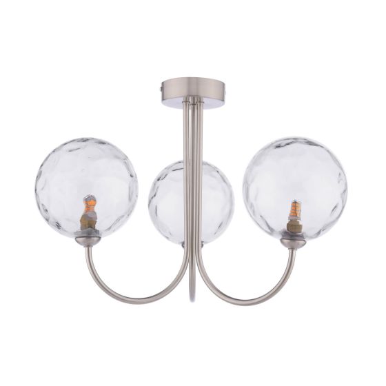 Där Lighting Jared 3 Light Semi-Flush Satin Nickel & Dimpled Clear Glass