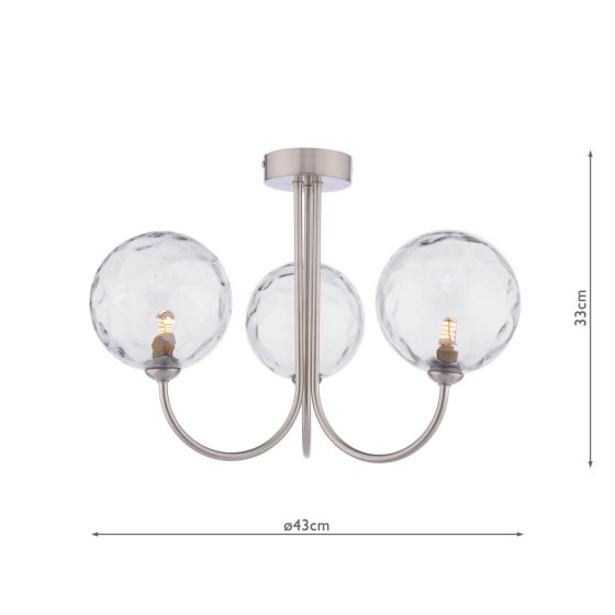 Där Lighting Jared 3 Light Semi-Flush Satin Nickel & Dimpled Clear Glass