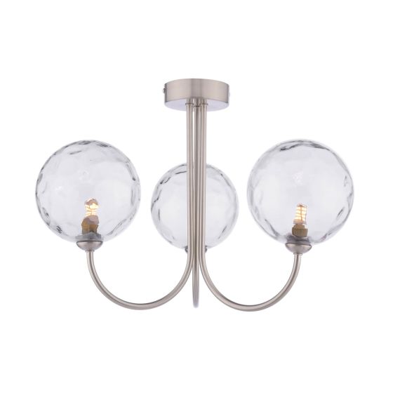 där lighting Jared 3 Light Semi-Flush Satin Nickel & Dimpled Clear Glass