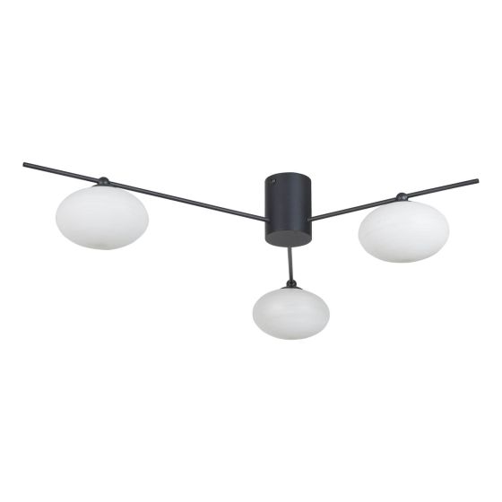 Där Lighting Jasper 3 Light Semi Flush Matt Black Opal Glass