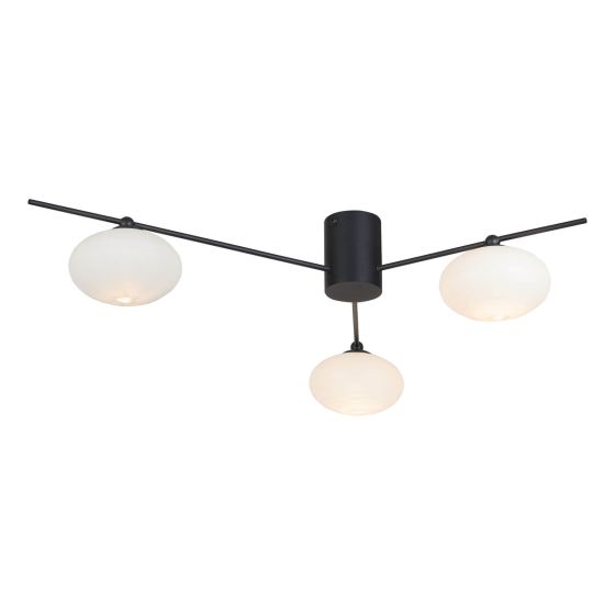 där lighting Jasper 3 Light Semi Flush Matt Black Opal glass
