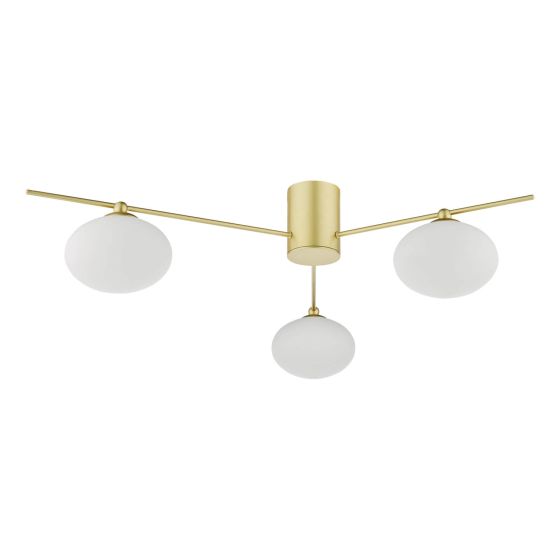Där Lighting Jasper 3 Light Semi-Flush Satin Gold And Opal Glass