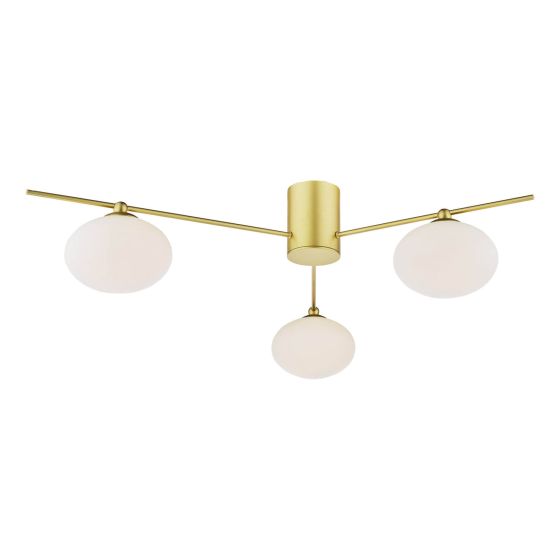 där lighting Jasper 3 Light Semi-Flush Satin Gold and Opal Glass