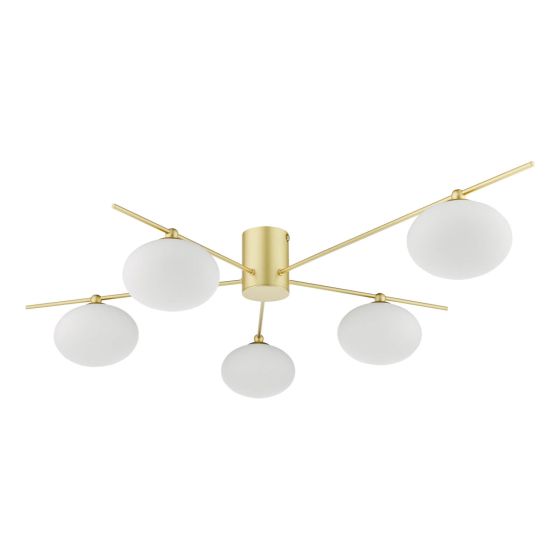 Där Lighting Jasper 5 Light Semi-Flush Satin Gold And Opal Glass