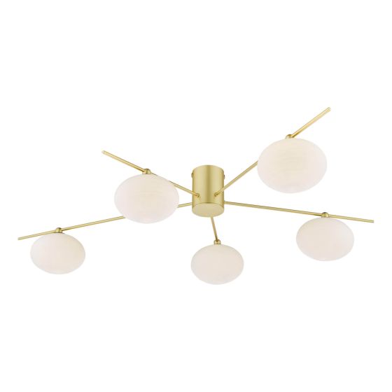 Där Lighting Jasper 5 Light Semi-Flush Satin Gold And Opal Glass