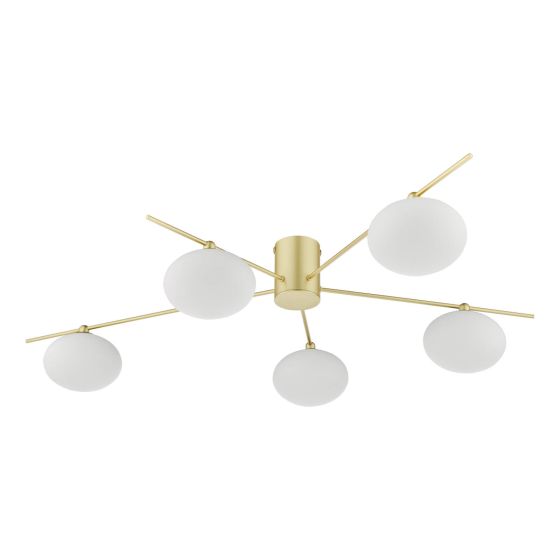 Där Lighting Jasper 5 Light Semi-Flush Satin Gold And Opal Glass