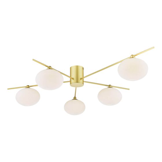där lighting Jasper 5 Light Semi-Flush Satin Gold and Opal Glass