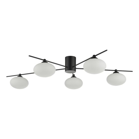 Där Lighting Jasper 5lt Semi Flush Matt Black Opal Glass