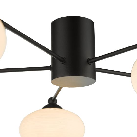 Där Lighting Jasper 5lt Semi Flush Matt Black Opal Glass