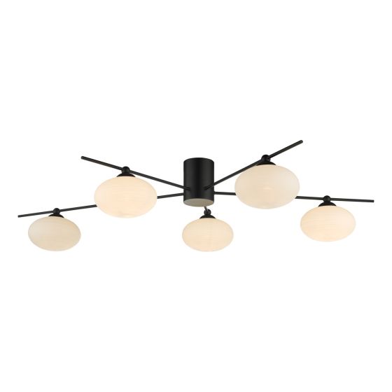 där lighting Jasper 5lt Semi Flush Matt Black Opal Glass