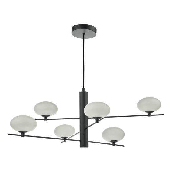 Där Lighting Jasper 6 Light Pendant Matt Black Opal Glass