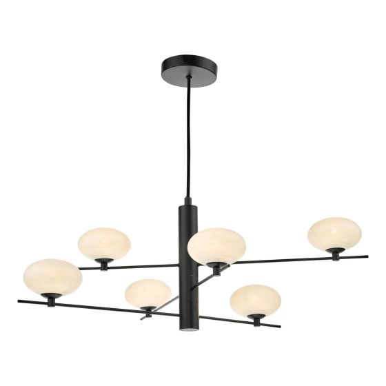 där lighting Jasper 6 Light Pendant Matt Black Opal Glass