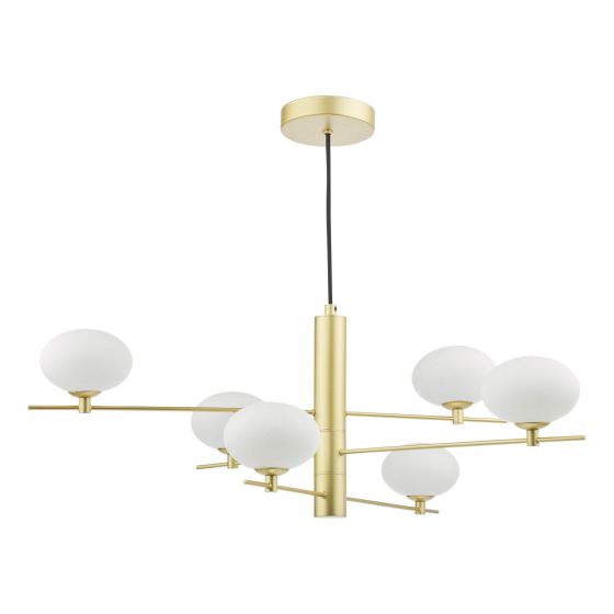 Där Lighting Jasper 6 Light Pendant Satin Gold And Opal Glass