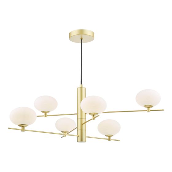 Där Lighting Jasper 6 Light Pendant Satin Gold And Opal Glass
