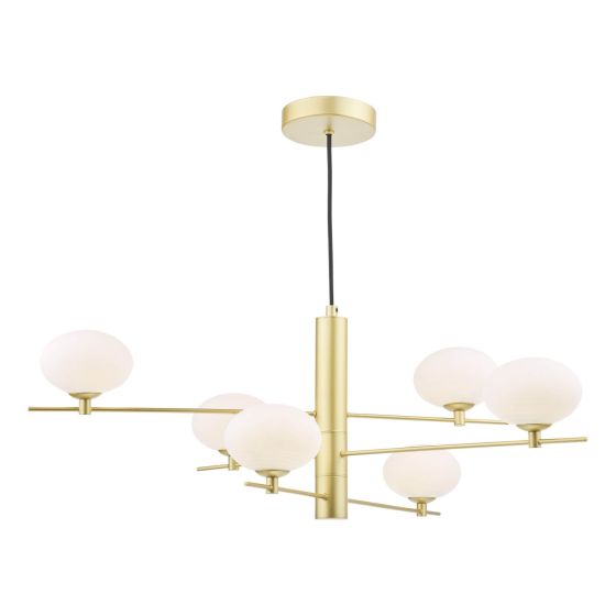 där lighting Jasper 6 Light Pendant Satin Gold and Opal Glass