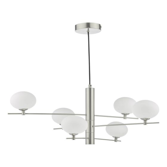 Där Lighting Jasper 6 Light Pendant Satin Nickel And Opal Glass