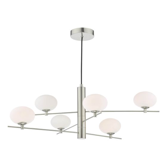 Där Lighting Jasper 6 Light Pendant Satin Nickel And Opal Glass