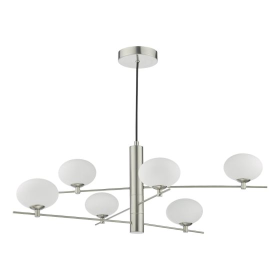Där Lighting Jasper 6 Light Pendant Satin Nickel And Opal Glass