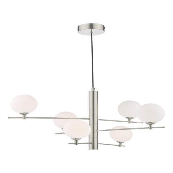 där lighting Jasper 6 Light Pendant Satin Nickel and Opal Glass