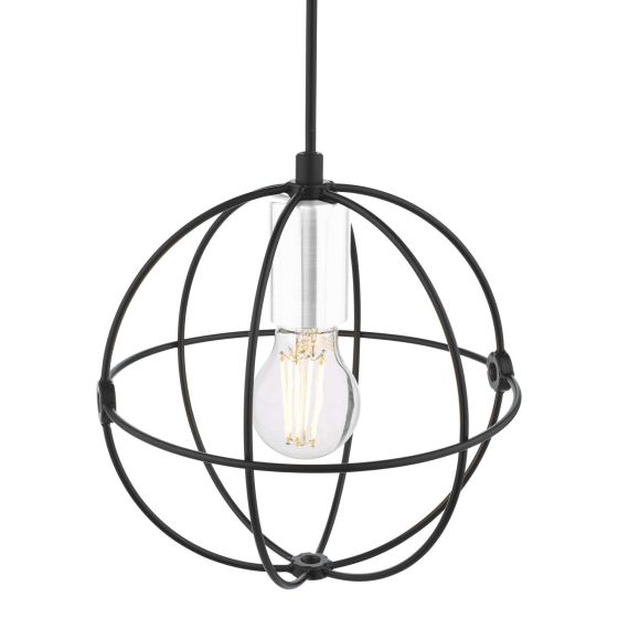 Där Lighting Javari 1 Light Pendant Matt Black/Polished Chrome