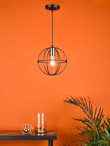Där Lighting Javari 1 Light Pendant Matt Black/Polished Chrome