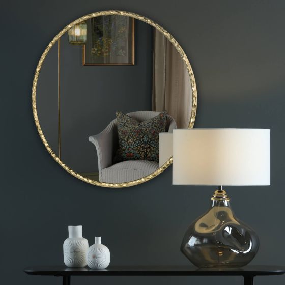 Där Lighting Jinelle Round Mirror Textured Gold Frame 80cm