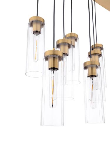 Där Lighting Jodelle 11 Light Bar Pendant Polished Bronze And Glass