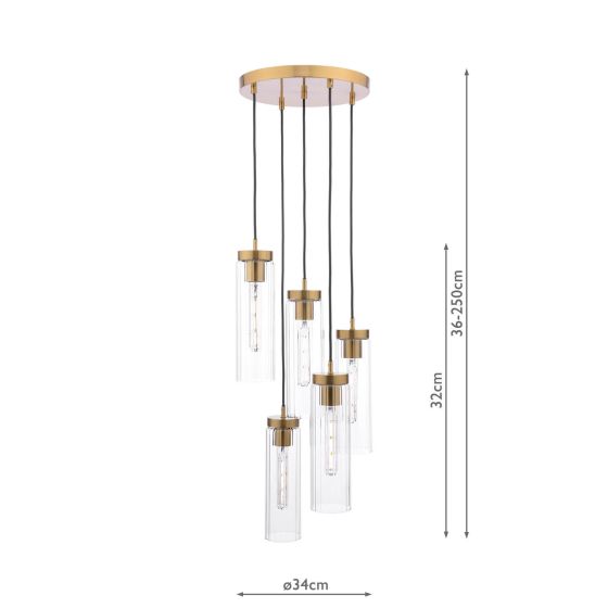 Där Lighting Jodelle 5 Light Cluster Pendant Polished Bronze And Glass