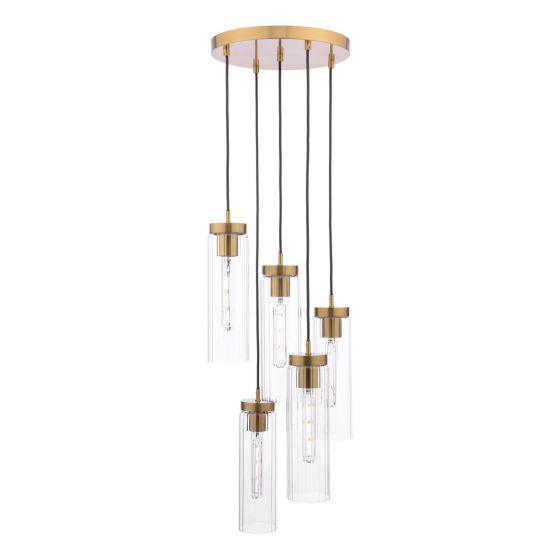 där lighting Jodelle 5 Light Cluster Pendant Polished Bronze and Glass