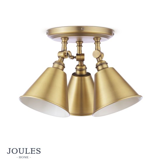 Där Lighting Joules Wollaton 3 Light Plate Spotlight Matt Antique Brass And Matt White