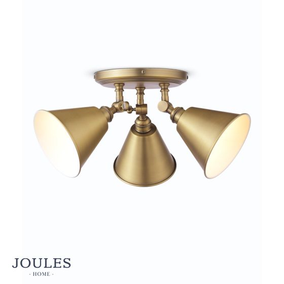 Där Lighting Joules Wollaton 3 Light Plate Spotlight Matt Antique Brass And Matt White