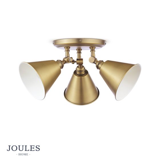 Där Lighting Joules Wollaton 3 Light Plate Spotlight Matt Antique Brass And Matt White
