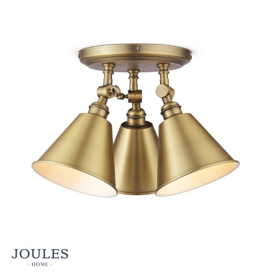 där lighting Joules Wollaton 3 Light Plate Spotlight Matt Antique Brass and Matt White