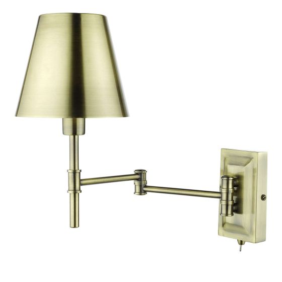 Där Lighting Kensington 1 Light Swing Arm Wall Light Antique Brass