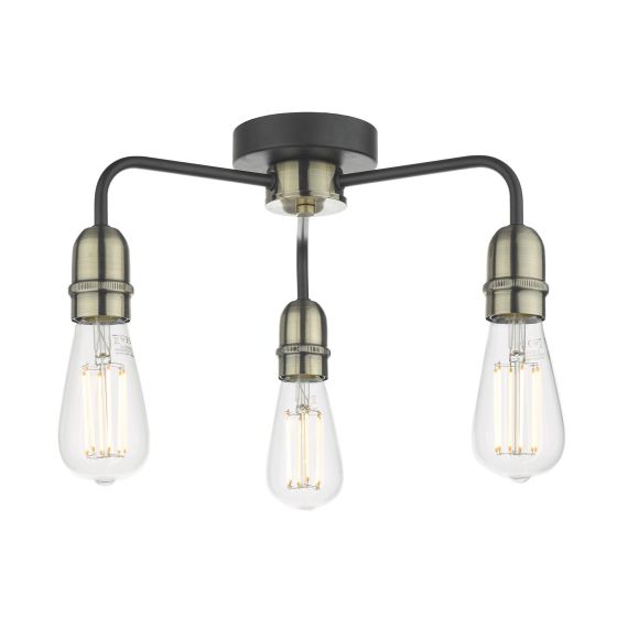 där lighting Kiefer 3 Light Flush Black & Antique Brass