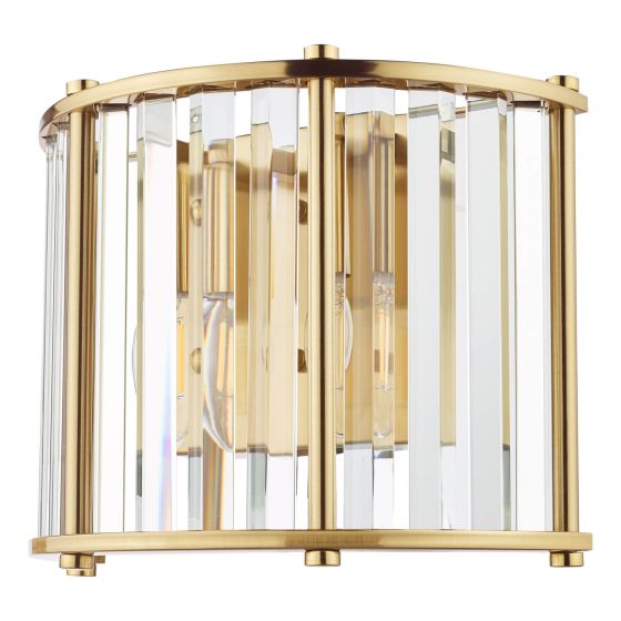 Där Lighting Kiran 2 Light Wall Light Natural Brass And Crystal