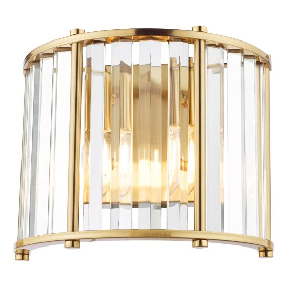 Där Lighting Kiran 2 Light Wall Light Natural Brass And Crystal