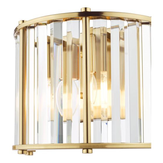Där Lighting Kiran 2 Light Wall Light Natural Brass And Crystal