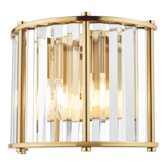 där lighting Kiran 2 Light Wall Light Natural Brass and Crystal
