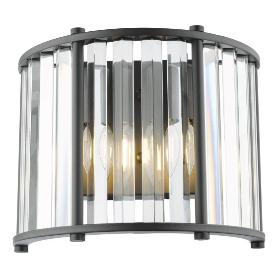 Där Lighting Kiran 2 Light Wall Light Satin Black And Crystal