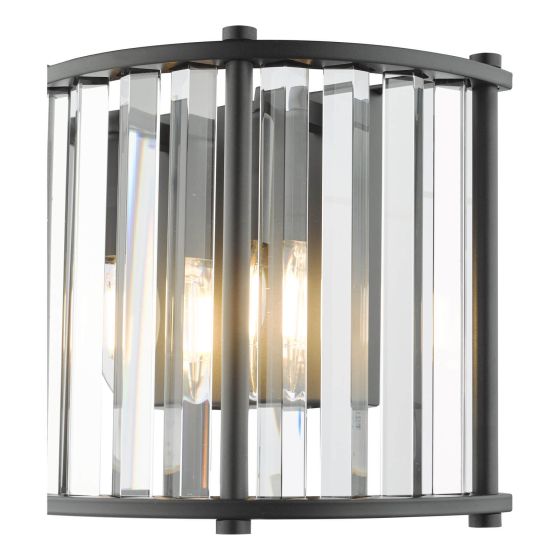 Där Lighting Kiran 2 Light Wall Light Satin Black And Crystal
