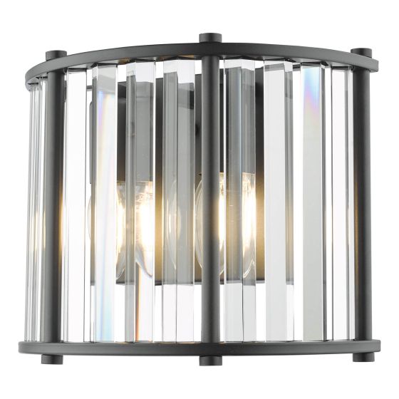 där lighting Kiran 2 Light Wall Light Satin Black and Crystal