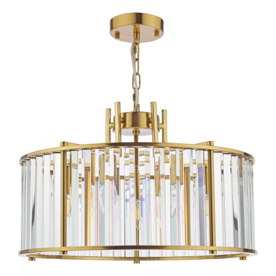Där Lighting Kiran 5 Light Pendant Natural Brass And Crystal