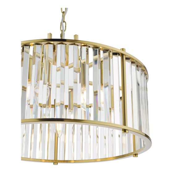 Där Lighting Kiran 5 Light Pendant Natural Brass And Crystal