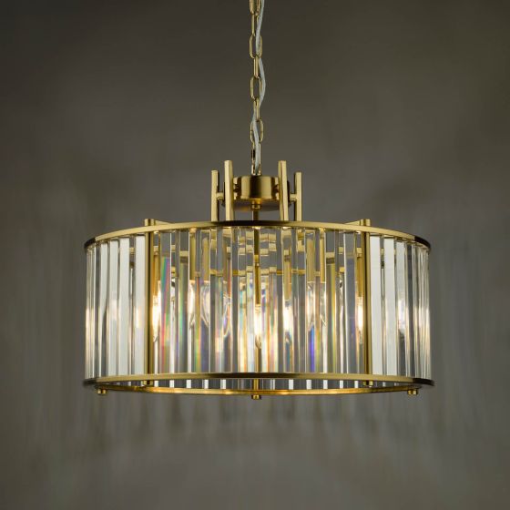Där Lighting Kiran 5 Light Pendant Natural Brass And Crystal