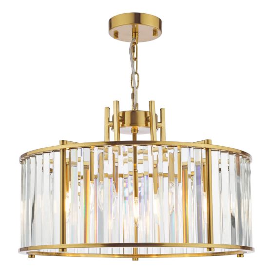 där lighting Kiran 5 Light Pendant Natural Brass and Crystal
